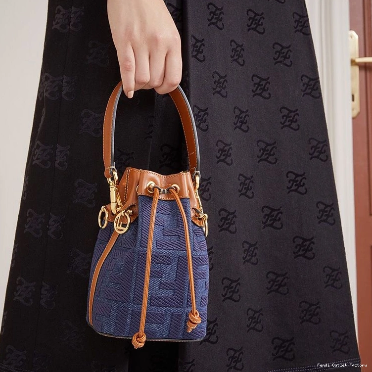 Vintage HOT Bag Mon FF Motif In Blue Fendi Mini Bucket Tresor Canvas 0808